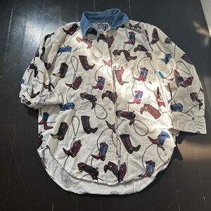 Western Vintage Cowboy Boot Print Shirt